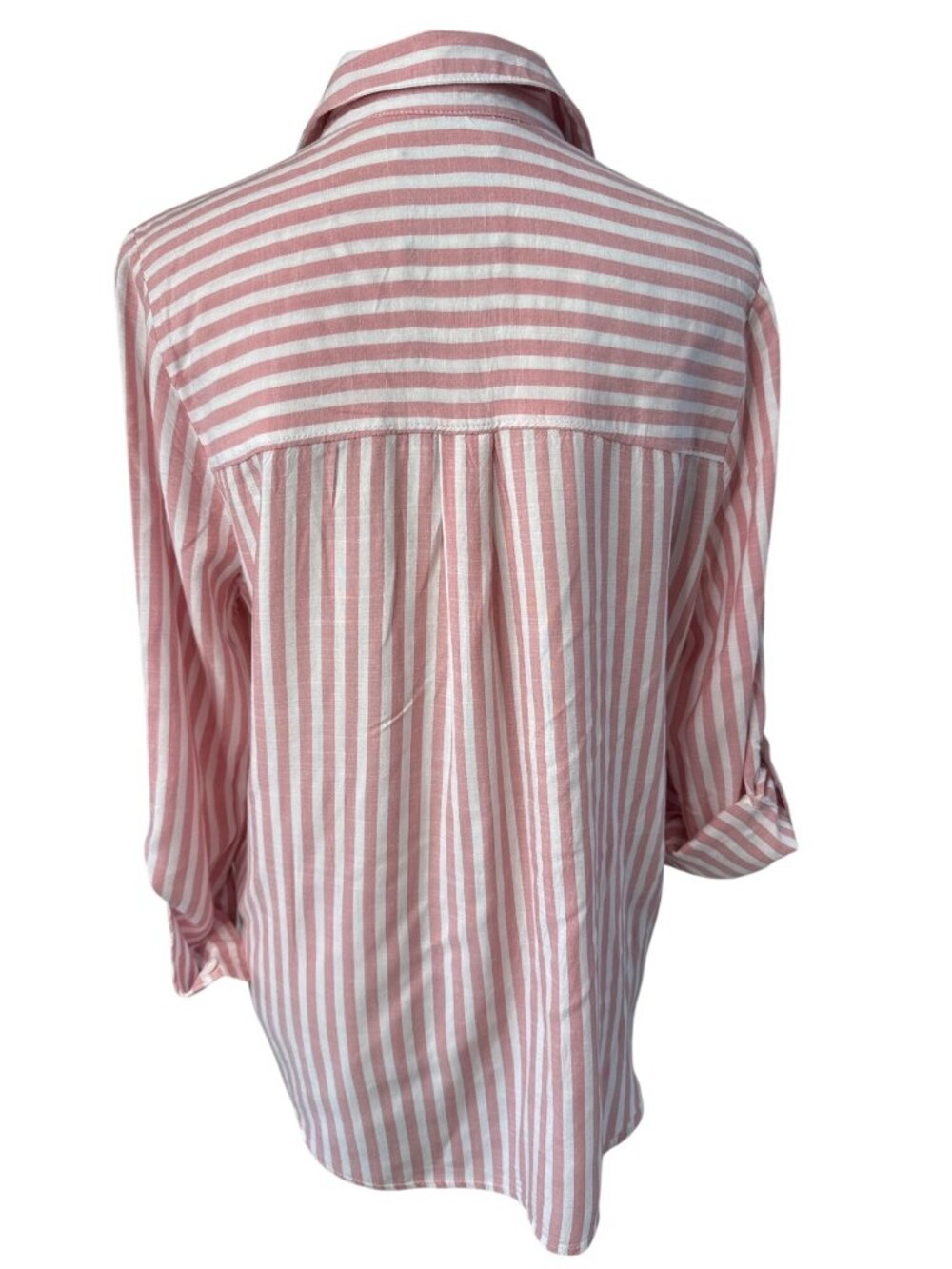 Casa Cabana Pink & White Striped Button-Up Shirt With Pockets Roll-Up Sleeves - Picture 4 of 8